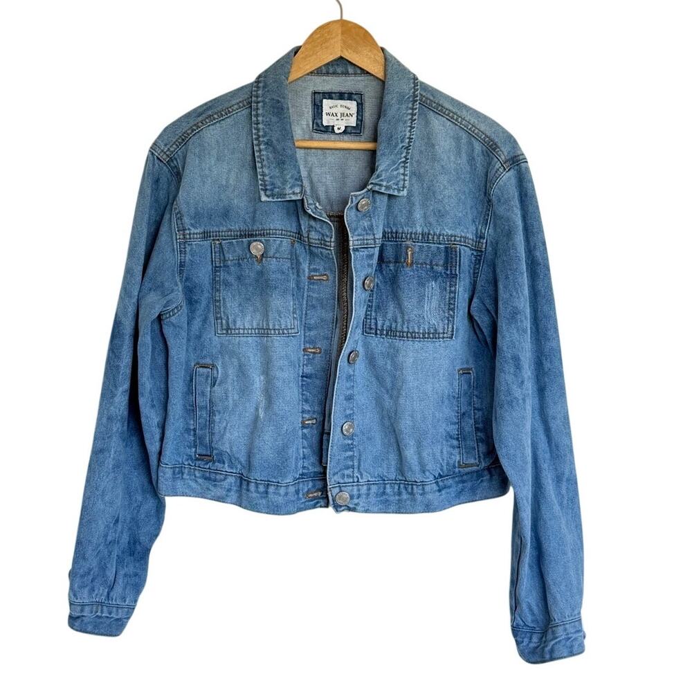 Wax Jean Denim Trucker Jacket Medium Wash Button Front Size M